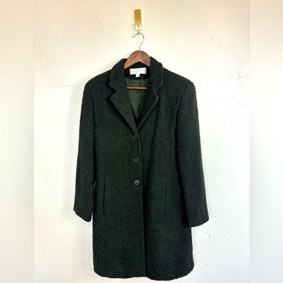 SANDRO Wool Peacoat Midi Maxi Long Line Single Army Green Vintage Kate Middleton - Picture 2 of 16